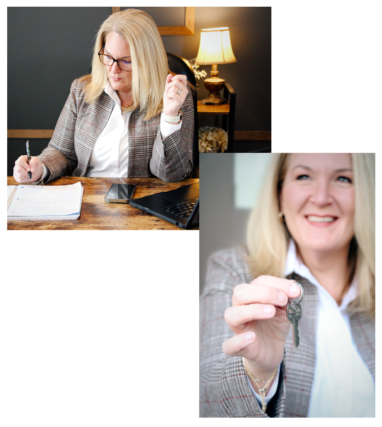 Agent working and handing new home keys, Real estate, homes and property in North Georgia and Western North Carolina.